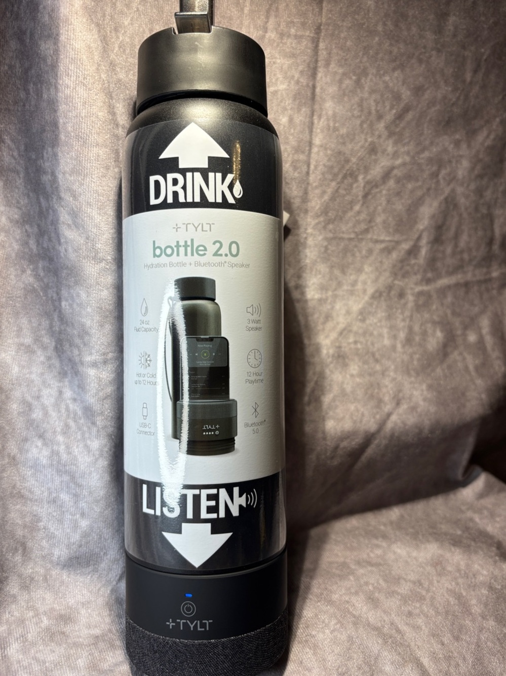 TYLT Bottle 2.0 Hydration Bottle & Bluetooth Speaker - Black
